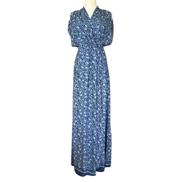 NWT $358 Natalie Martin Silk Maxi Dress Nico Sleeveless Pockets Women S Blue Wra - Picture 1 of 14